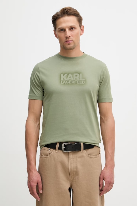 Karl Lagerfeld t-shirt bawełniany męski kolor zielony z nadrukiem 562242.755060