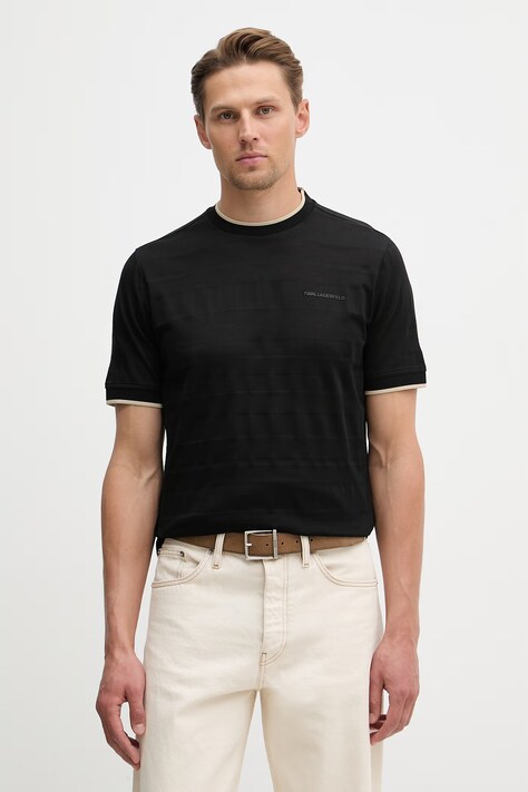 Karl Lagerfeld t-shirt bawełniany męski kolor czarny gładki 562201.755004