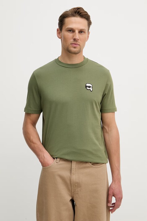 Karl Lagerfeld t-shirt bawełniany męski kolor zielony z aplikacją 562224.755710