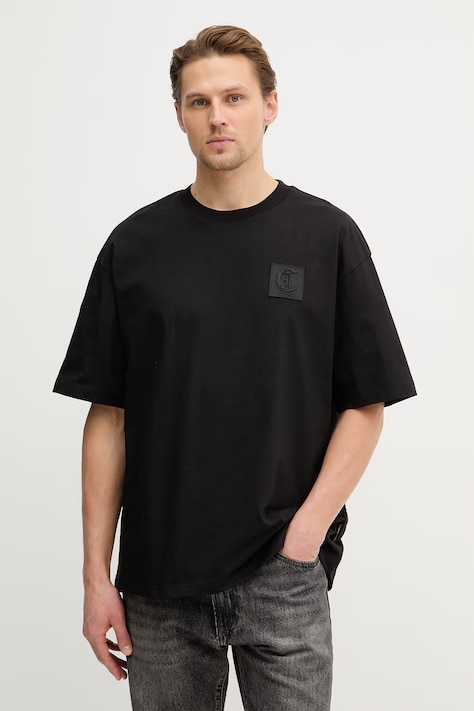 Just Cavalli t-shirt bawełniany męski kolor czarny gładki 80OAHT05 CJ518
