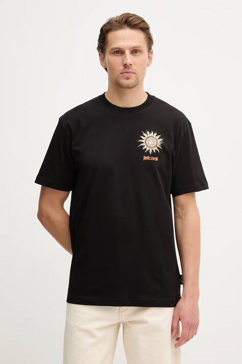 Just Cavalli t-shirt bawełniany męski kolor czarny gładki 80OAHT20 CJ500