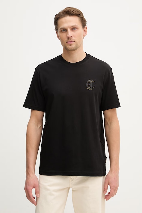 Just Cavalli t-shirt bawełniany męski kolor czarny z aplikacją 80OAHT07 CJ500