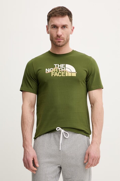 The North Face t-shirt bawełniany MOUNTAIN męski kolor zielony z nadrukiem NF0A8GUXBRI1