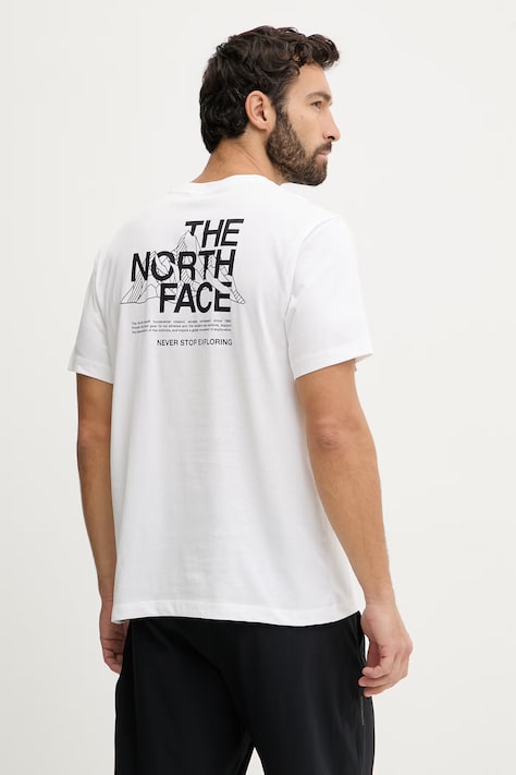 The North Face t-shirt MOUNTAIN męski kolor biały z nadrukiem NF0A8GUZFN41