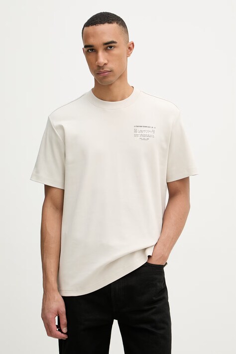 G-Star t-shirt męski bawełniany Script gr beżowy D28594-C812