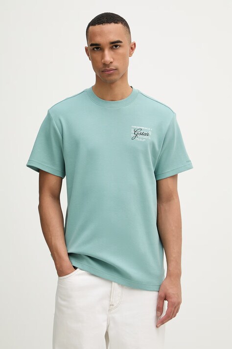 G-Star t-shirt męski bawełniany Script gr turkusowy D28594-C812