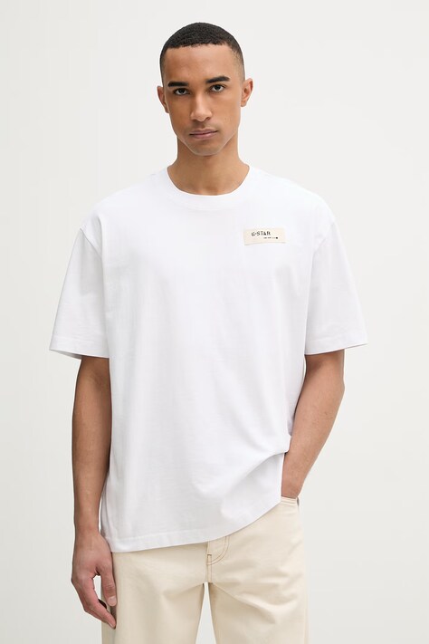 G-Star t-shirt męski bawełniany HB badge relaxed biały D28606-E385