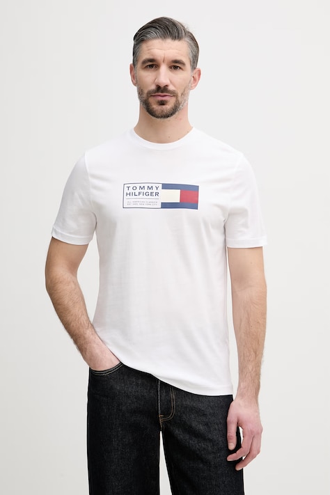Tommy Hilfiger tričko pánske bavlnené biele MW0MW42366