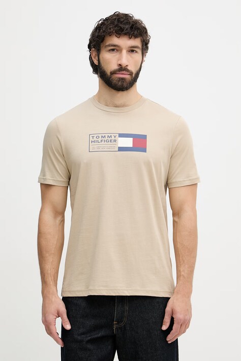 Tommy Hilfiger t-shirt męski bawełniany beżowy MW0MW42366