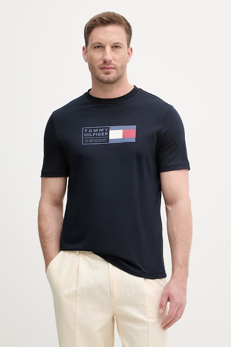 Tommy Hilfiger tričko pánské bavlněné námořnicky modré MW0MW42366