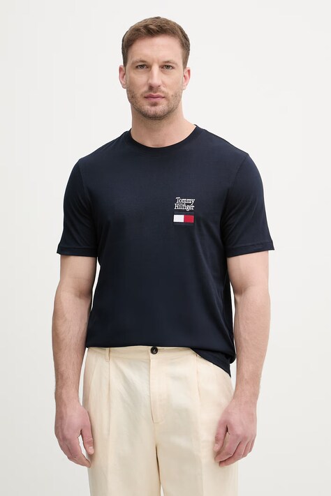 Tommy Hilfiger tricou basic bărbătesc din bumbac bleumarin MW0MW42367