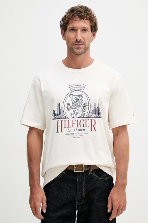 Tommy Hilfiger majica za muškarce od pamuka bež MW0MW42377