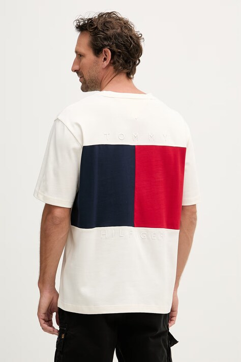 Tommy Hilfiger t-shirt męski bawełniany beżowy MW0MW42382
