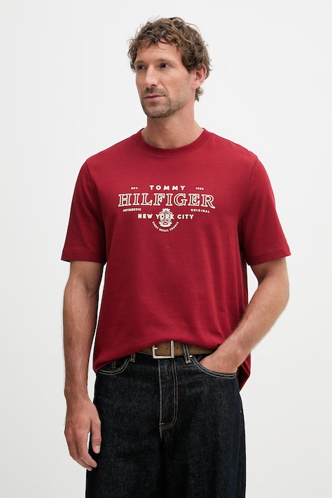 Tommy Hilfiger t-shirt da uomo in cotone granata MW0MW42387