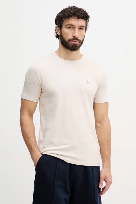 U.S. Polo Assn. t-shirt in cotone DHM uomo colore beige con applicazione MUP3310