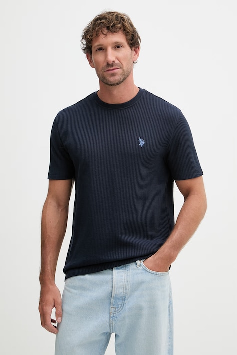 U.S. Polo Assn. Tričko pánske bavlnené RIB TEXTURE tmavomodré MUP4646