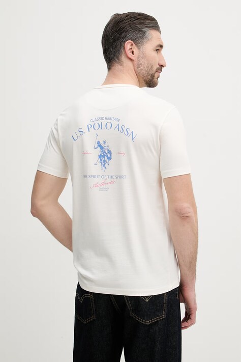 U.S. Polo Assn. pánske bavlnené tričko SPIRIT OF SPORT BACK GRAPHIC béžové MUP4648