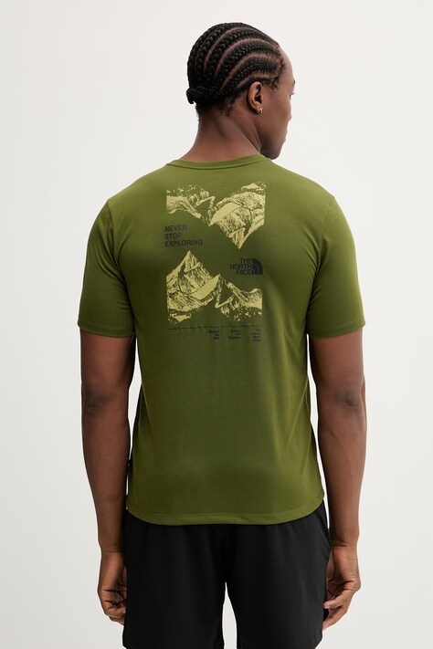 The North Face t-shirt treningowy FOUNDATION MOUNT męski kolor zielony z nadrukiem NF0A8HEYBRI1