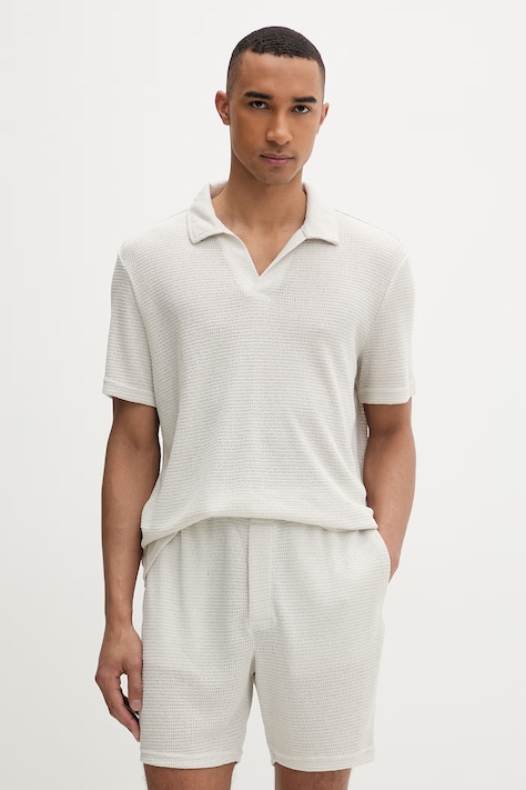 Calvin Klein πλεκτό μπλουζάκι πόλο ανδρικό με βισκόζη μπεζ LV00NM2986