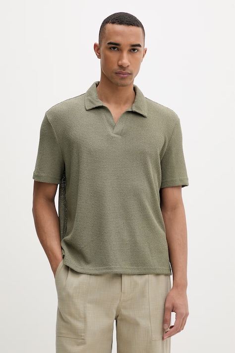 Calvin Klein pletena polo majica moška z viskozo zelena LV00NM2986