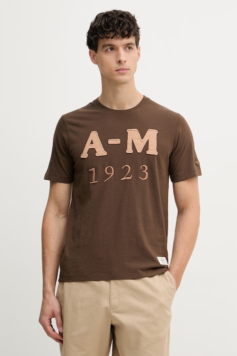 Aeronautica Militare t-shirt męski bawełniany brązowy TS2526UJ00686