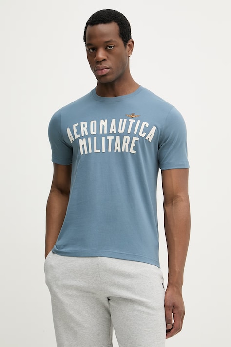 Aeronautica Militare t-shirt bawełniany męski kolor niebieski z aplikacją TS2531UJ00641