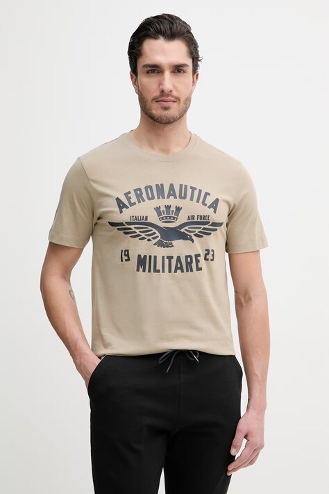Aeronautica Militare t-shirt bawełniany męski kolor zielony z nadrukiem TS2533UJ00641