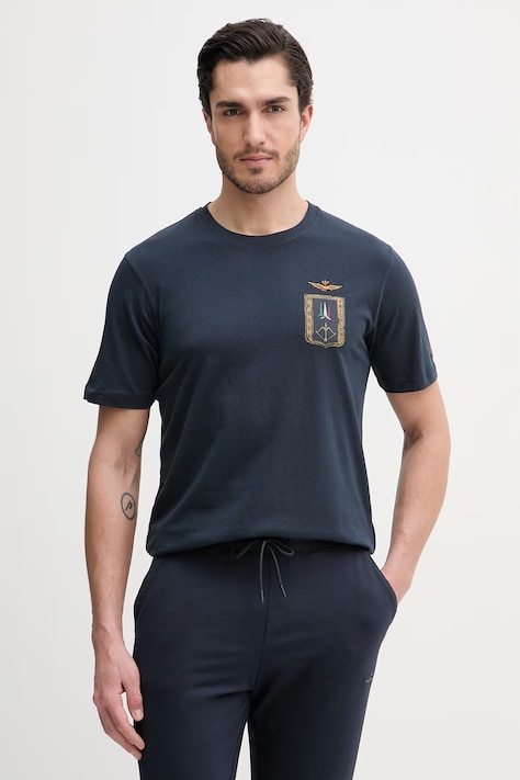 Bavlnené tričko Aeronautica Militare pánske, tmavomodrá farba, s potlačou, TS2534UJ00641