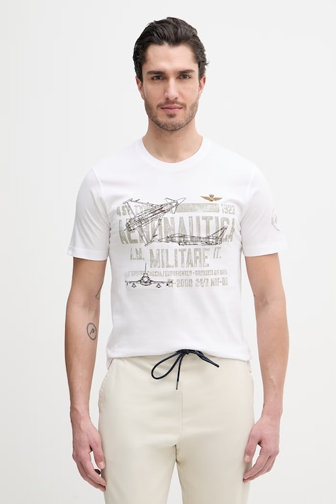 Βαμβακερό μπλουζάκι Aeronautica Militare ανδρικό, χρώμα: μπεζ, TS2535UJ00641