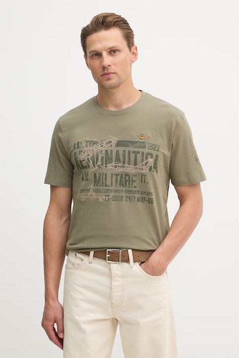 Aeronautica Militare t-shirt bawełniany męski kolor zielony z nadrukiem TS2535UJ00641