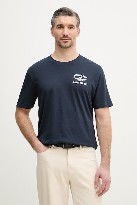 Bombažna kratka majica Aeronautica Militare moška, mornarsko modra barva, TS2539UJ00727