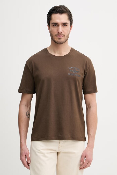 Aeronautica Militare t-shirt bawełniany męski kolor brązowy z nadrukiem TS2539UJ00727