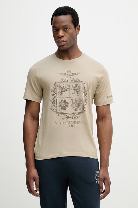 Aeronautica Militare t-shirt bawełniany męski kolor brązowy z nadrukiem TS2540UJ00727