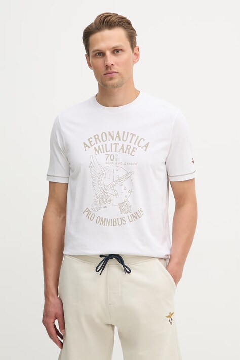 Aeronautica Militare t-shirt bawełniany męski kolor biały z nadrukiem TS2542UJ00641