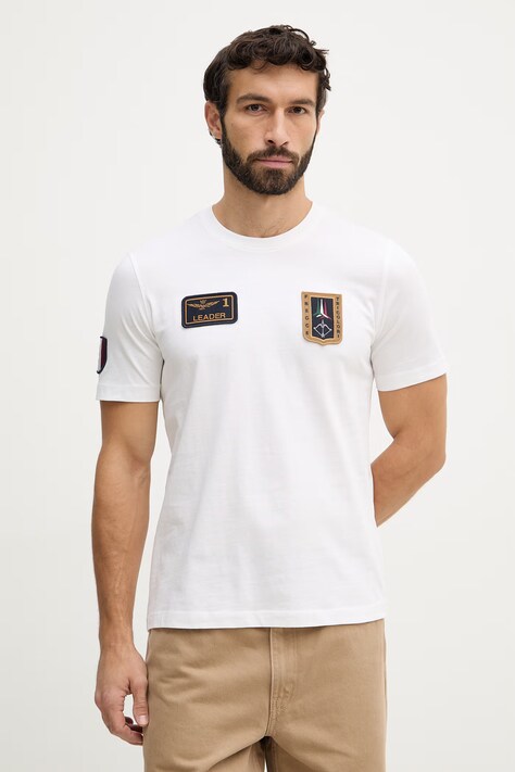 Aeronautica Militare t-shirt bawełniany męski kolor beżowy z aplikacją TS2544UJ00592