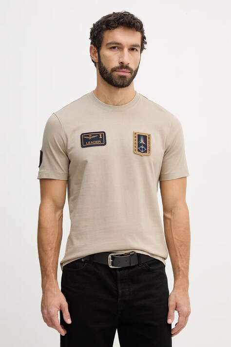 Aeronautica Militare t-shirt bawełniany męski kolor beżowy z aplikacją TS2544UJ00592