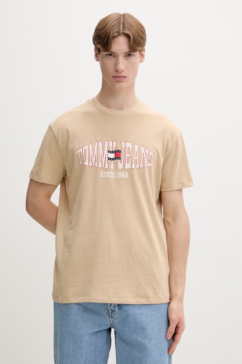 Tommy Jeans T-shirt męski bawełniany beżowy DM0DM22520