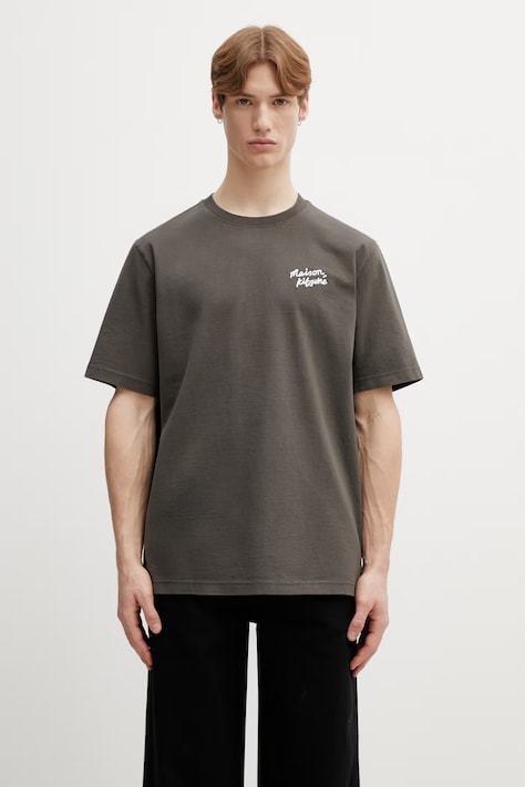 Maison Kitsuné t-shirt in cotone Handwriting uomo colore verde con applicazione MM00126KJ7025