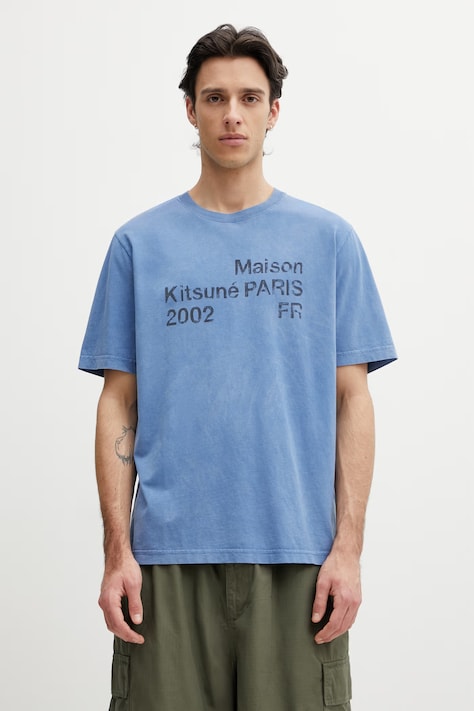 Maison Kitsuné 2002 t-shirt oversize bawełniany męski niebieski PM00124KJ7036
