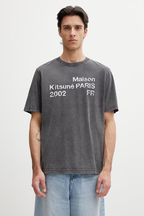 Maison Kitsuné 2002 T-shirt oversize bawełniany męski szary PM00124KJ7036