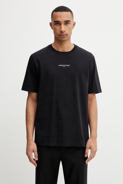 Maison Kitsuné T-shirt bawełniany męski czarny QM00100KJ7025