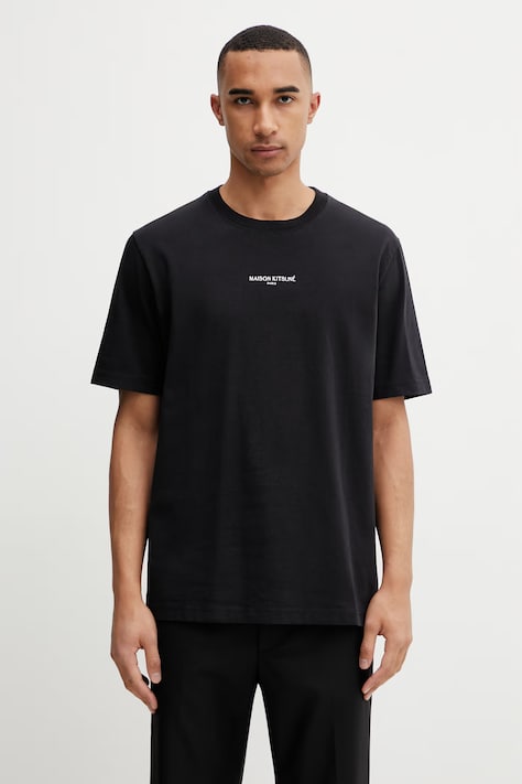 Maison Kitsuné T-shirt bawełniany męski czarny QM00100KJ7025
