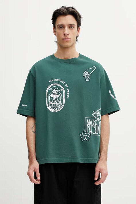 Maison Kitsuné Art Nouveau Stamps t-shirt oversize bawełniany męski zielony QM00107KJ0119