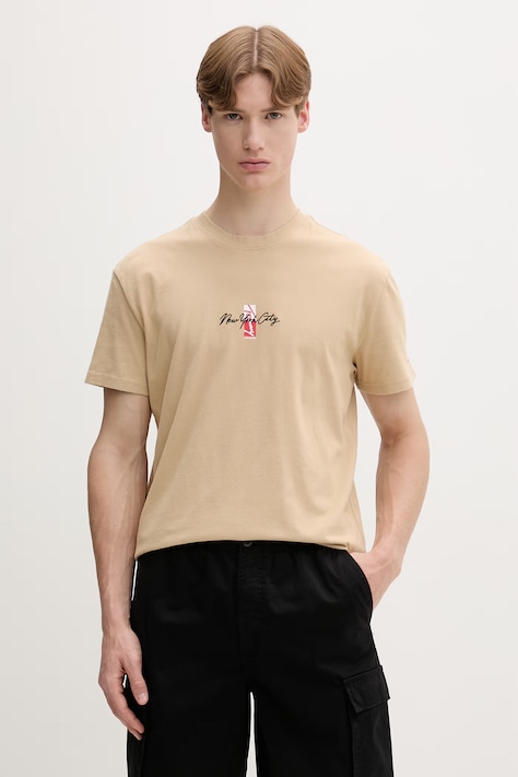 Tommy Jeans tričko pánské bavlněné béžové DM0DM22532