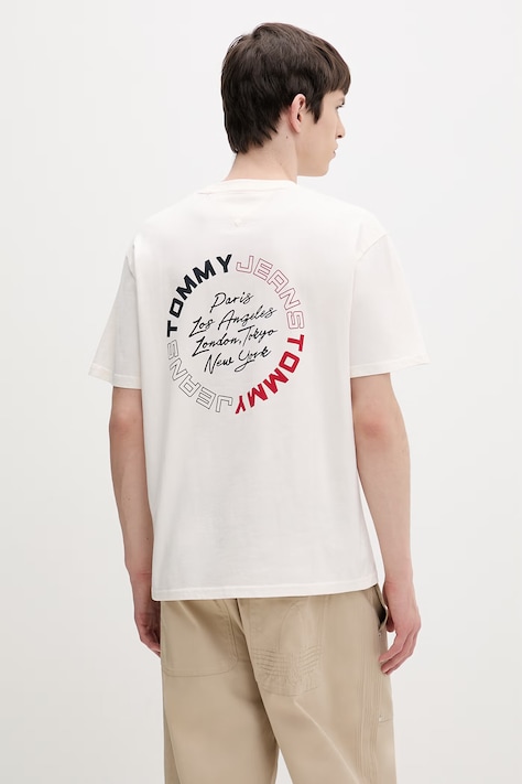 Tommy Jeans t-shirt męski bawełniany beżowy DM0DM22535