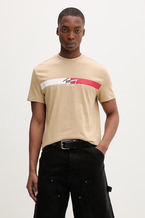 Tommy Jeans T-shirt Ανδρικό Βαμβακερό μπεζ DM0DM22539