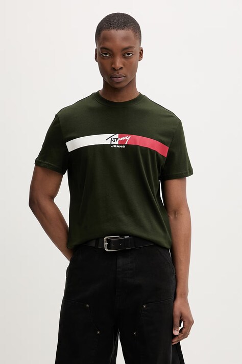 Tommy Jeans t-shirt męski bawełniany zielony DM0DM22539