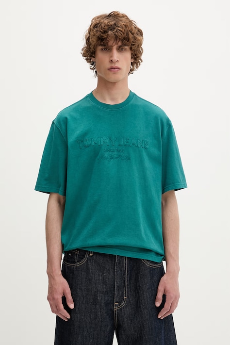 Tommy Jeans тениска basic мъжка от памук тюркоазена DM0DM22545