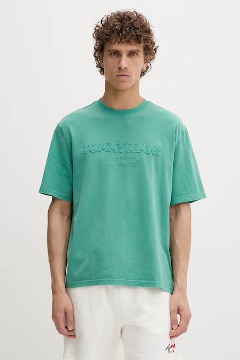 Tommy Jeans t-shirt basic męski bawełniany zielony DM0DM22545