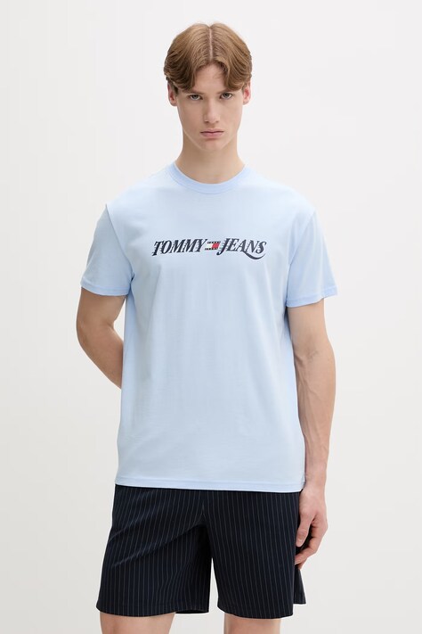 Tommy Jeans T-shirt męski bawełniany niebieski DM0DM22548